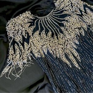 Vintage beaded evening dress silk Oleg Cassini